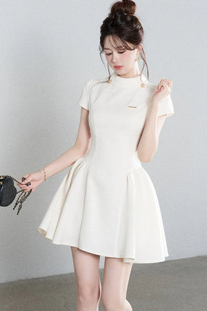 White Waist-Cinching A-Line Dress