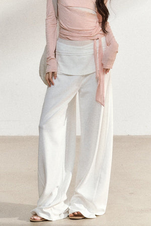White Waistband Straight-Leg Pants