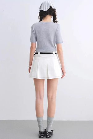 White Washed Denim Pleated Skirt