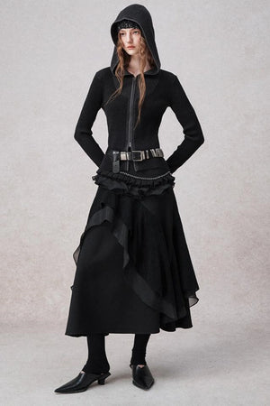 White Wool Lace Asymmetrical Skirt
