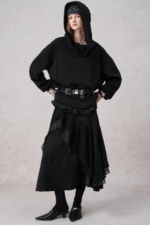 White Wool Lace Asymmetrical Skirt