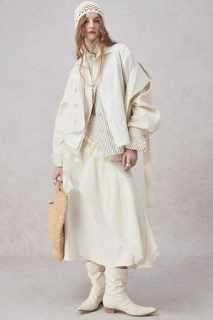 White Wool Lace Asymmetrical Skirt