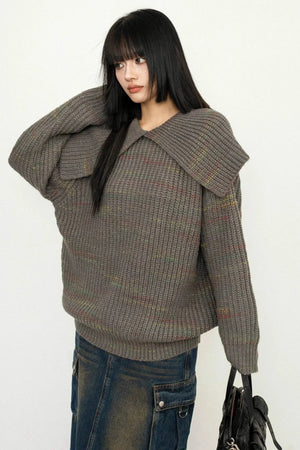 Wide Collar College Knit Sweater