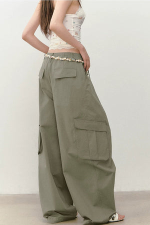 Wide-Leg Beaded Work Pants