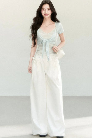 Wide-Leg Bow Tie Pants