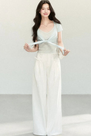 Wide-Leg Bow Tie Pants