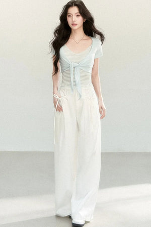 Wide-Leg Bow Tie Pants