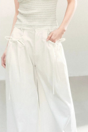 Wide-Leg Bow Tie Pants