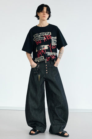 Wide-Leg Curved Knife Jeans
