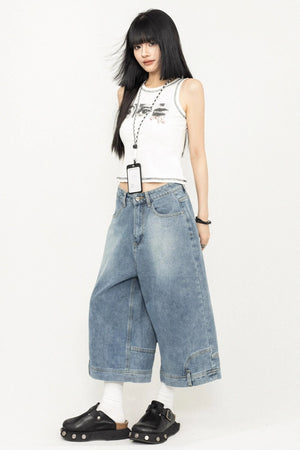 Wide-Leg Denim Pants
