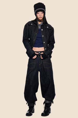 Wide-Shoulder Denim Jacket Set-Up