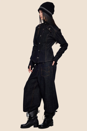 Wide-Shoulder Denim Jacket Set-Up
