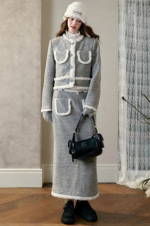 Winter Gate Wool Tweed Long Skirt Set-Up
