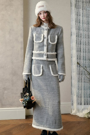Winter Gate Wool Tweed Long Skirt Set-Up