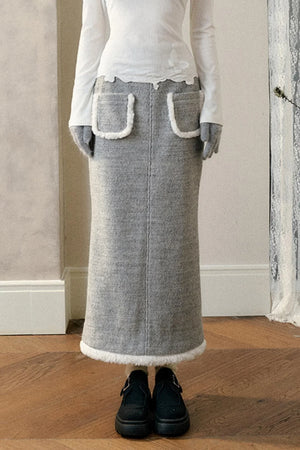 Winter Gate Wool Tweed Long Skirt Set-Up