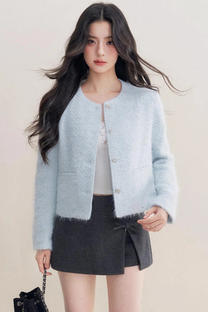 Winter Wool Blend Crew Neck Jacket