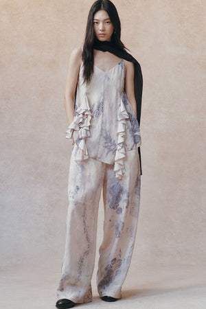 Women's Color-Block Waistband Print Straight-Leg Pants