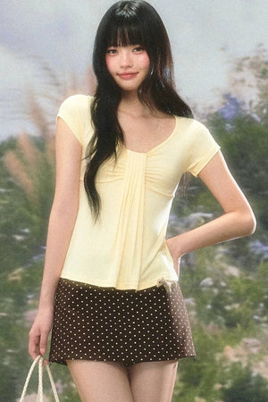 Women's U-Neck Pleated T-Shirt