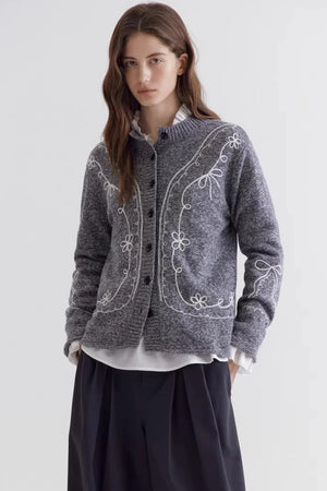 Wool Blend Embroidered Cardigan
