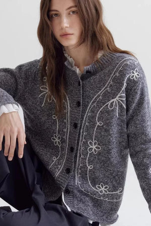 Wool Blend Embroidered Cardigan
