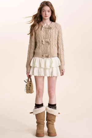 Wool Blend Lace Tiered Skirt