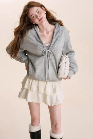 Wool Blend Lace Tiered Skirt