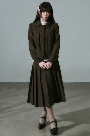 Wool Bow Tie Blazer Suit & Skirt Set-Up