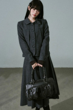 Wool Bow Tie Blazer Suit & Skirt Set-Up