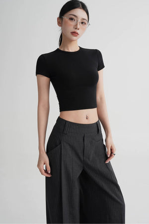 Wool Cropped Short Sleeve Top