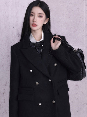 Wool Double-Breasted Long Coat