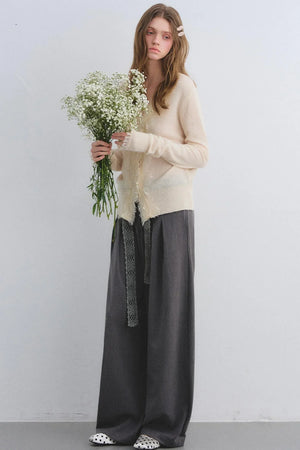 Wool Lace V-Neck Knit Top