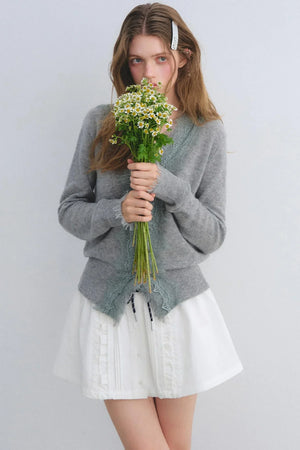 Wool Lace V-Neck Knit Top