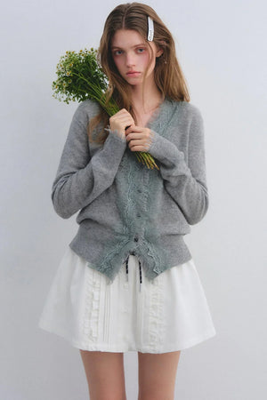 Wool Lace V-Neck Knit Top