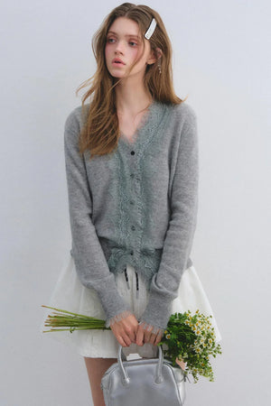 Wool Lace V-Neck Knit Top