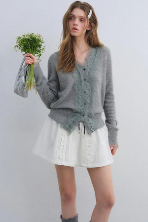 Wool Lace V-Neck Knit Top