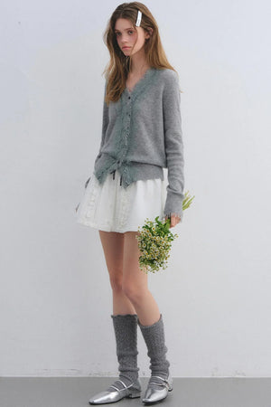 Wool Lace V-Neck Knit Top