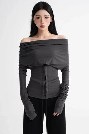 Wool Lyocell Off-Shoulder Top