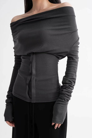 Wool Lyocell Off-Shoulder Top