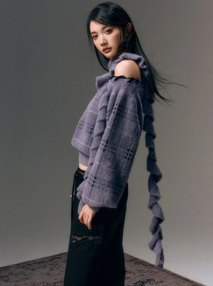 Wool Shoulder Sweater with Ruffled Scarf