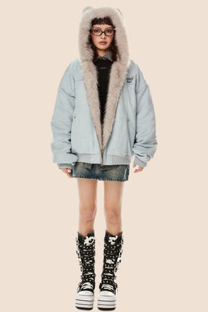 Wool Suede Fur Hooded Jacket