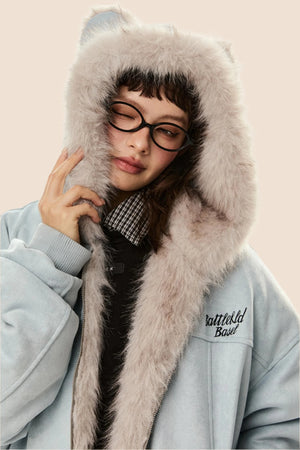 Wool Suede Fur Hooded Jacket