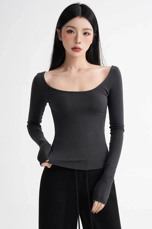 Wool Tencel Collarbone Sweater