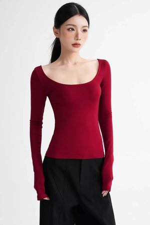 Wool Tencel Collarbone Sweater