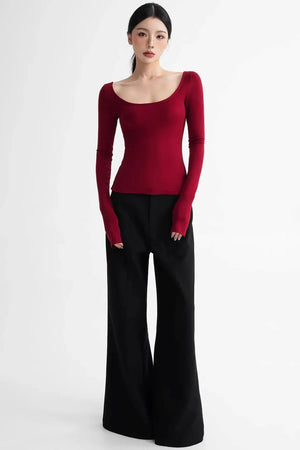 Wool Tencel Collarbone Sweater