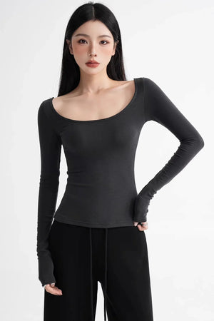 Wool Tencel Collarbone Sweater