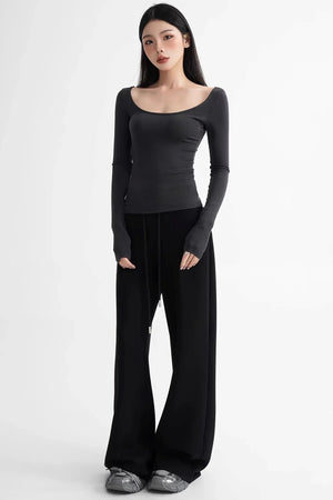 Wool Tencel Collarbone Sweater