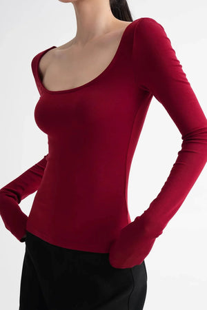 Wool Tencel Collarbone Sweater