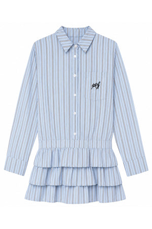 Woolen Baseball Jacket with Tiered Shirt Dress Set-Up