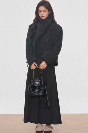 Woolen Coat with Scarf And Skirt Set-Up