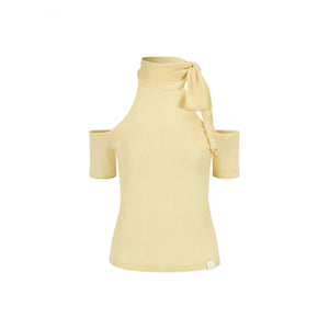 Woolen Off-Shoulder Patchwork Top